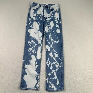 Frame Le Sylvie Slender Straight Leg Jeans Womens 27 Bleach Splater Denim Blue